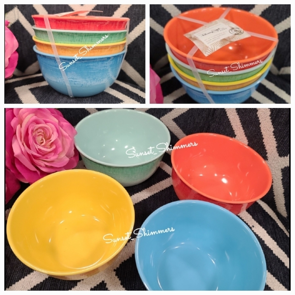 Set 4 Gorgeous Colorful Panama Jack Melamine Soup Salad Cereal Serving Bowl Set